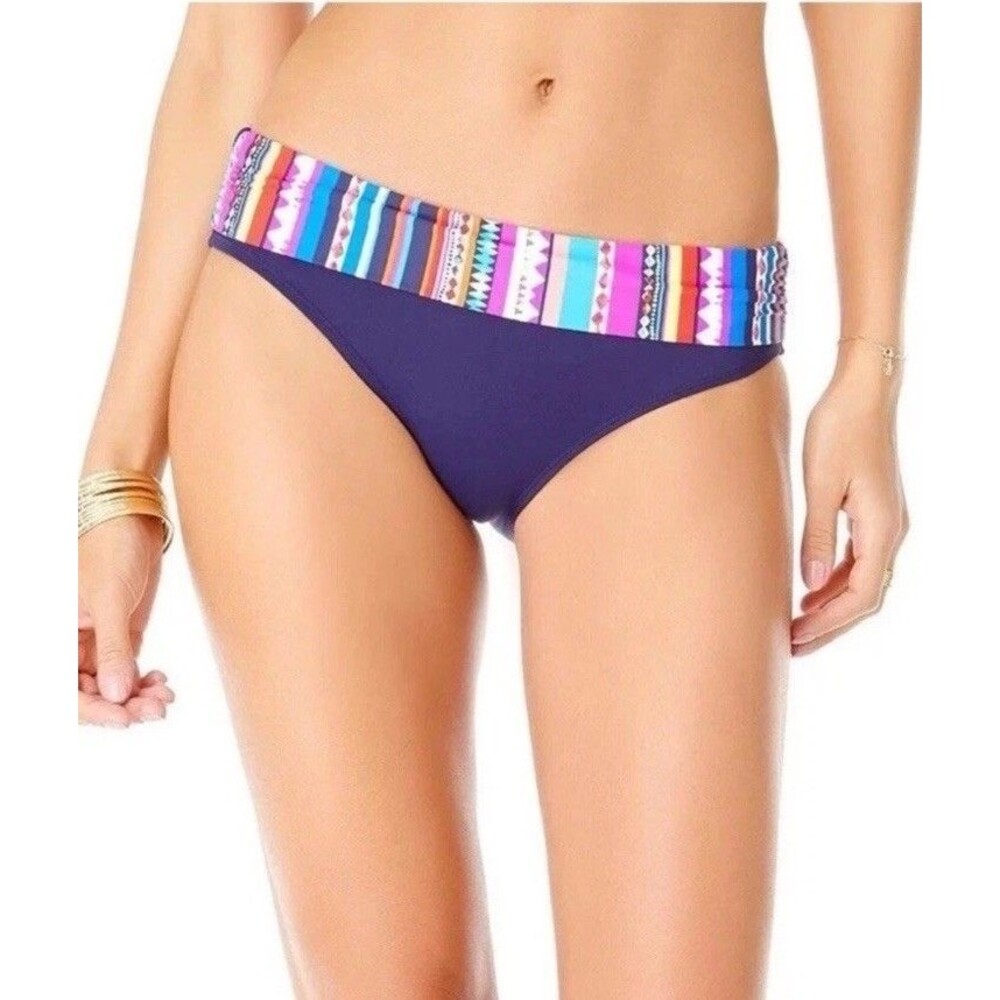 Anne Cole Hipster Bikini Bottoms Size XS Foldover Navy Blue Multi NEW